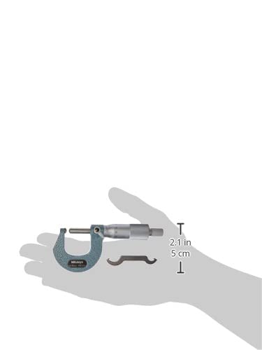 Mitutoyo 115-115 Spherical Face Micrometer, Ratchet Stop, 0-25mm Range, 0.01mm Graduation, +/-0.003mm Accuracy, Flat Spindle