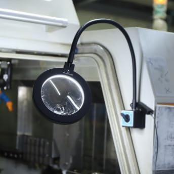Magnetic Work Light, Led Machine Light with Magnifying Glass, 23.5in Flexible Gooseneck Magnetic Base Lamp for Steel Lathe and Drill Press, 3400Lux 10.5W 110V
