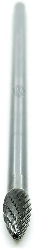 Benchmark Abrasives 6” Flame Shape Double Cut Tungsten Carbide Die Grinder Bits Metal Deburring Tool Rotary Burr, 1/4 Inch Shaft, Engraving Tool for Woodworking Shaping Carving (SH-2)