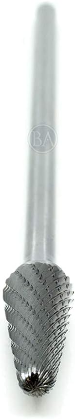 Benchmark Abrasives 6” Taper Shape Radius Double Cut Tungsten Carbide Die Grinder Bits Metal Deburring Tool Rotary Burr, 1/4 Inch Shaft, Engraving Tool for Woodworking Shaping Carving (SL-4)