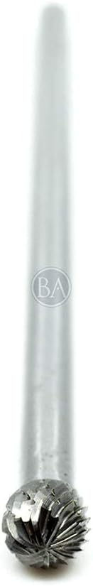 Benchmark Abrasives 6” Ball Shape Double Cut Tungsten Carbide Die Grinder Bits Metal Deburring Tool Rotary Burr, 1/4 Inch Shaft, Engraving Tool for Woodworking Shaping Carving (SD-3)