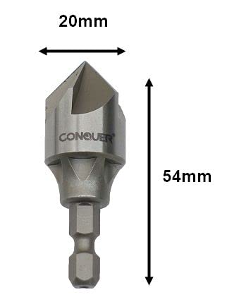 CONQUER Tools 5 Flute Metal Countersink Drill Bit, 87 Degree for 1/4'' Hex Shank Fit 1/8"-3/4"(3mm-19mm), Burr Removal, Deburring Beveling Chamfer Tool, Holes Shaping Trimming, Inner/Pipe Reamer