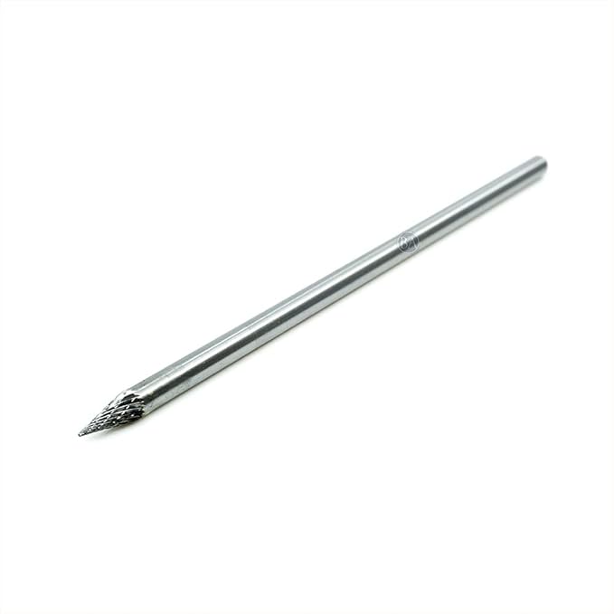 Benchmark Abrasives 6” Pointed Cone Shape Double Cut Tungsten Carbide Die Grinder Bits Metal Deburring Tool Rotary Burr, 1/4 Inch Shaft, Engraving Tool for Woodworking Shaping Carving (SM-1)