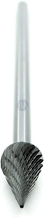 Benchmark Abrasives 6” Pointed Cone Shape Double Cut Tungsten Carbide Die Grinder Bits Metal Deburring Tool Rotary Burr, 1/4 Inch Shaft, Engraving Tool for Woodworking Shaping Carving (SM-5)