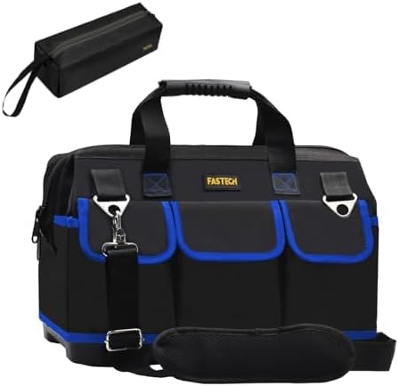 20 Inch Tool Bag, Waterproof Wide Mouth Tool Kit, Heavy Duty Tool Bag Organizer With Shoulder Straps and Molded Base, Tool Storage Package For Screwdrivers, Pliers, Nut Drivers (Blue20IN)