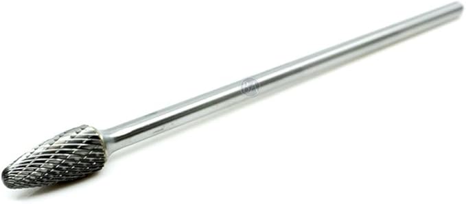 Benchmark Abrasives 6” Pointed Tree Shape Double Cut Tungsten Carbide Die Grinder Bits Metal Deburring Tool Rotary Burr, 1/4 Inch Shaft, Engraving Tool for Woodworking Shaping Carving (SF-5)