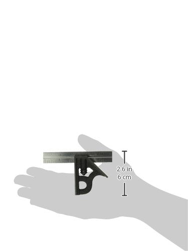 Starrett Steel Combination Square with Square Head - 4" Blade Length, Cast Iron Heads, Hardened Steel, Reversible Lock Bolt, 4R Graduation Type - 11H-4-4R