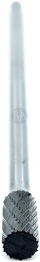 Benchmark Abrasives 6” Cylinder Shape Double Cut Tungsten Carbide Die Grinder Bits Metal Deburring Tool Rotary Burr, 1/4 Inch Shaft, Engraving Tool for Woodworking Shaping Carving (SA-3)