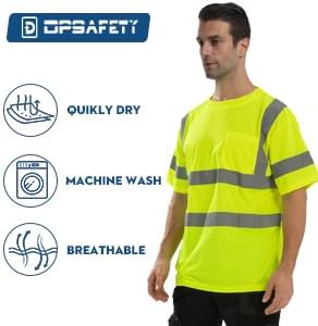 High Visibility Class 3 T Shirts，Hi Vis Safety Shirts with Reflective Strips and Pocket, Short Sleeve Quick Dry Mesh Construction Work Shirt for Men/Women Lime,Small