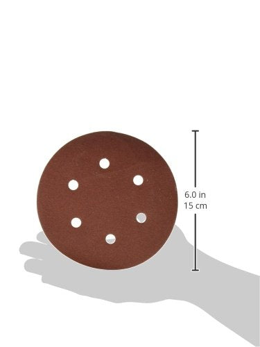 POWERTEC 180 Grit, 25 PK, 6 Inch Sanding Discs – Hook and Loop, 6-Hole Aluminum Oxide Orbital Sander Pads, Woodworking & Paint Round Sandpaper for Random Orbital, Air, Pneumatic & DA Sanders (45218)