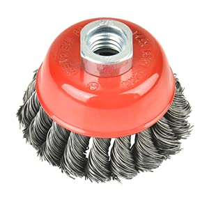 2 Pieces - 3 Inch Twisted Knotted Wheel Cup Brush with 5/8"-11 Threaded Arbor for Angle Grinder, Max RPM 12,500, Heavy-Duty Conditioning for Metal - 0.020in Carbon Steel for Rust Removal, Abrasives