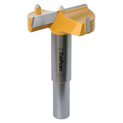 FivePears Forstner Drill Bit 1/2 inch Shank, 2 inch Cutting Diameter, Carbide Tipped Wood Hole Saw Auger Opener, Hole Opener Hinge Hole Cutter for Woodworking, Plastic, Plywood Products