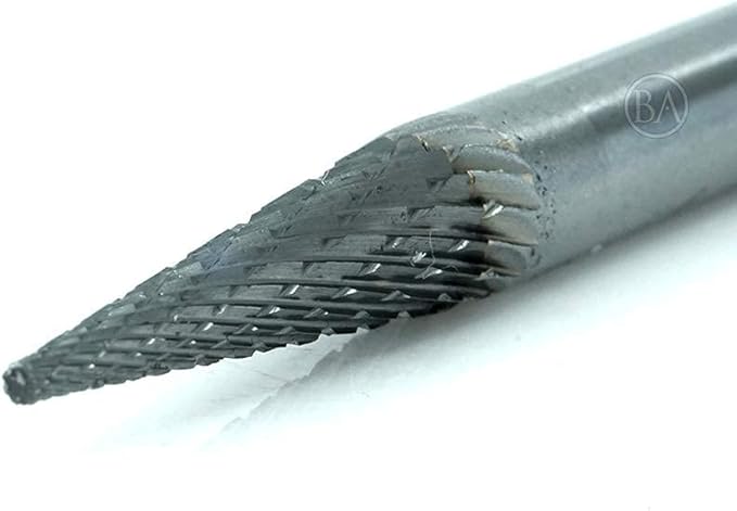 Benchmark Abrasives 6” Pointed Cone Shape Double Cut Tungsten Carbide Die Grinder Bits Metal Deburring Tool Rotary Burr, 1/4 Inch Shaft, Engraving Tool for Woodworking Shaping Carving (SM-3)