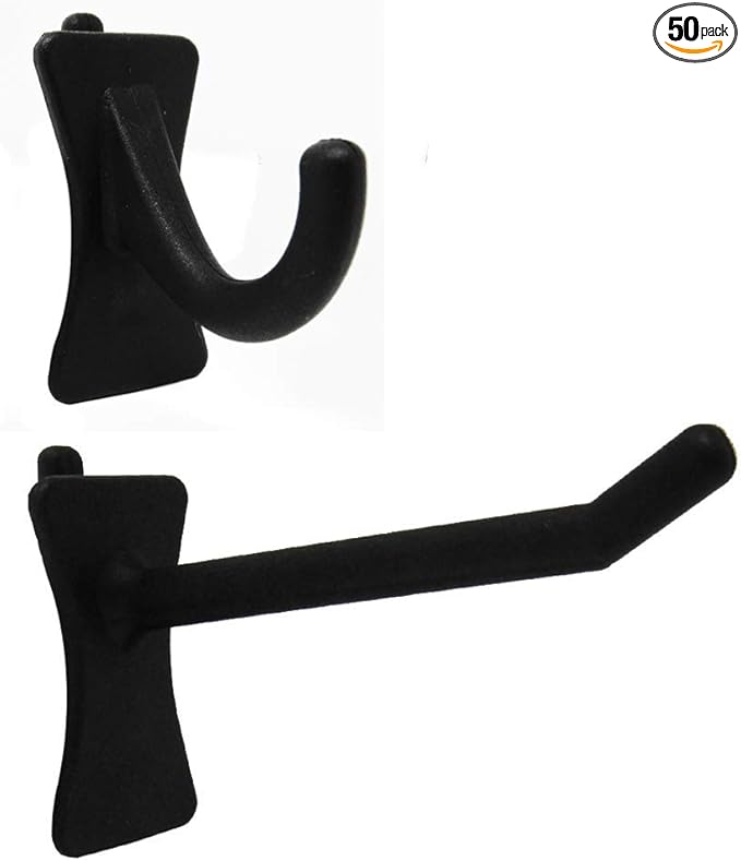 PegPro® J & 2" Hooks Kit for Standard “Wood Fiber” pegboard – Durable Plastic Pegboard Hooks - for Garage, Kitchen, Craft Room, and More (J & 2" Hook - 50 Pack, Black)