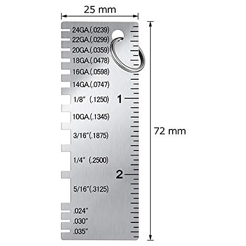 Weewooday 1 Pcs Wire/Metal Sheet Thickness Gauge Metal Tool Stainless Steel Welding One Sided Material Thickness Gauge Plated Size Inspection Tool