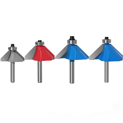 WSOOX 45 Degree Chamfer Router Bits with 1/4" Shank 4PCS Bevel Edge Forming Router Bits (Cutting Diameter:5/8",3/4",7/8",1")