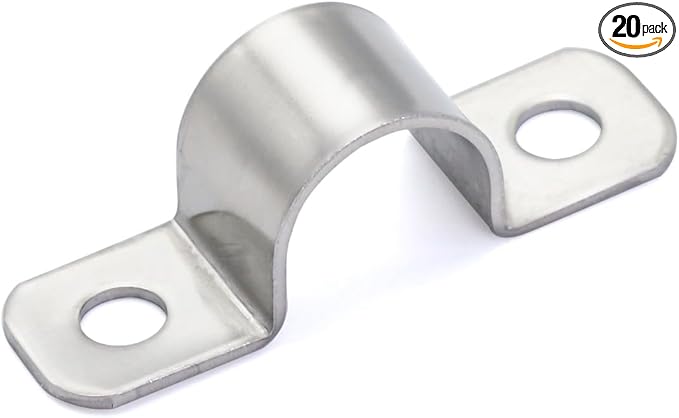 1/4 Inch Stainless Steel Conduit Clamps 2 Hole Pipe Clamps U Pipe Bracket Conduit Fixing Clips, Universal Clamp for Cylindrical Components - Fits OD 6 mm (Approx. 1/4") | 20 Pcs