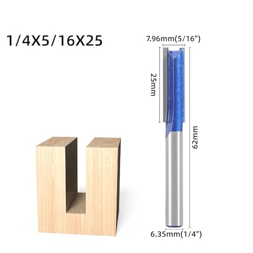 Professional Double Flute Straight Router Bits, 1/4 Shank Flush Trim Router Bit Set, Cutting Diameter Respectively 1/2”,1/4”, 3/8”,5/16” (Size 1)