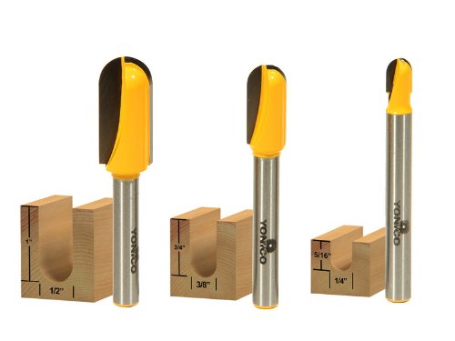 YONICO Round Nose Core Box Router Bit Set 3 Bit 1/4-Inch Shank 14360q