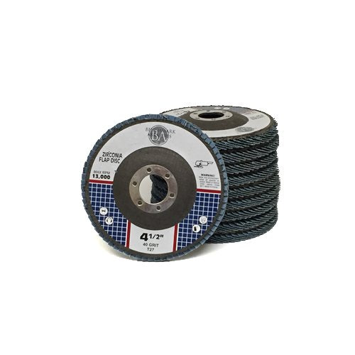 Benchmark Abrasives 4.5" x 7/8" Premium Zirconia T27 Flat Flap Discs 4 1/2 for Angle Grinder, Sanding Discs, Finishing - Grinding Wheels 4 1/2 Inch (10 Pack) - 40 Grit
