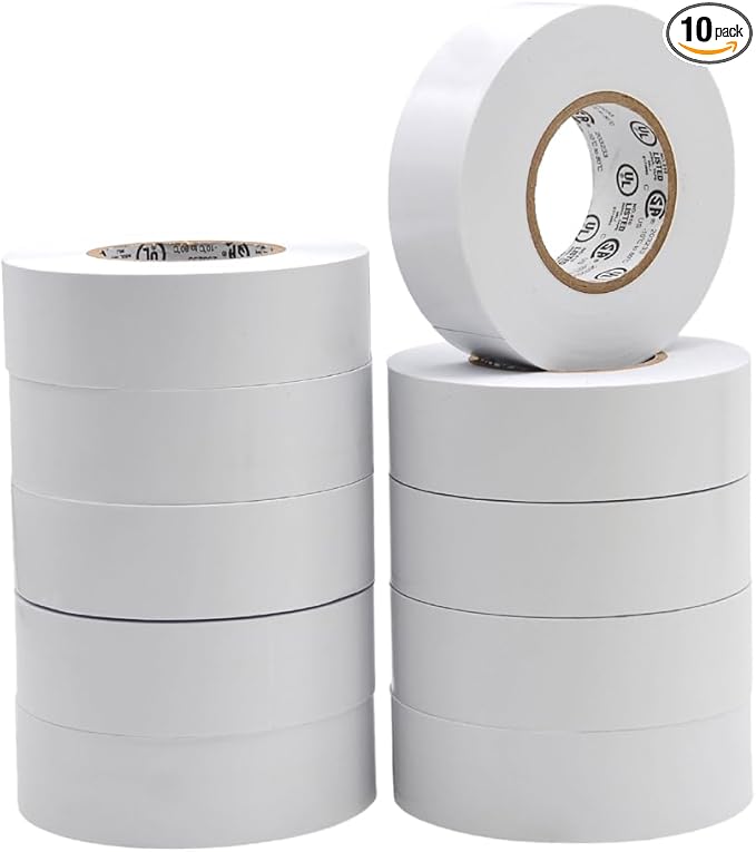WOD ETC766 Professional Grade General Purpose White Electrical Tape UL/CSA Listed core. Vinyl Rubber Adhesive Electrical Tape: 1 inch X 66 ft - Use at No More Than 600V & 176F (Pack of 10)