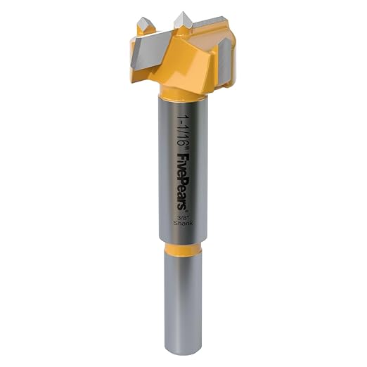 FivePears Forstner Drill Bit 3/8 inch Shank, 1-1/16 inch Cutting Diameter, Carbide Tipped Wood Hole Saw Auger Opener, Hole Opener Hinge Hole Cutter for Woodworking, Plastic, Plywood Products