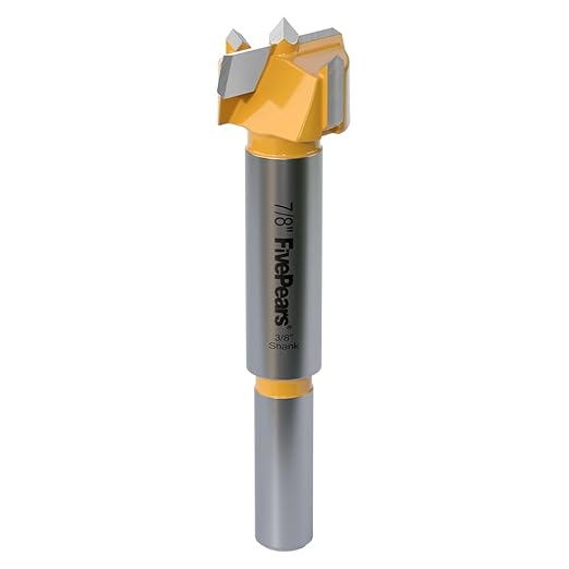 FivePears Forstner Drill Bit 3/8 inch Shank, 7/8 inch Cutting Diameter, Carbide Tipped Wood Hole Saw Auger Opener, Hole Opener Hinge Hole Cutter for Woodworking, Plastic, Plywood Products