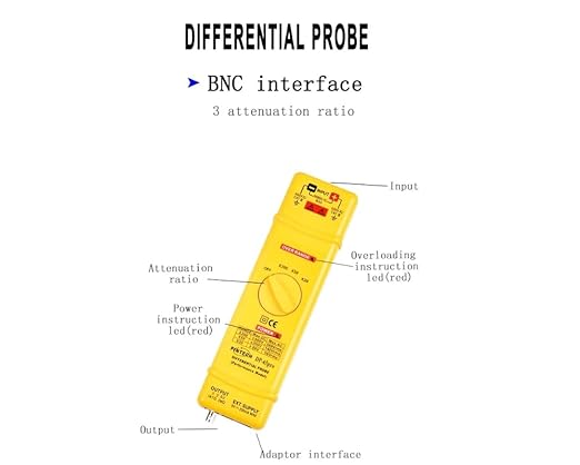 PINTECH High Voltage Differential Active Probe 1600V, 65MHz, 20X/50X/200X Attenuation Rate, 5.4ns Rise Time Oscilloscope Probe DP-65Pro