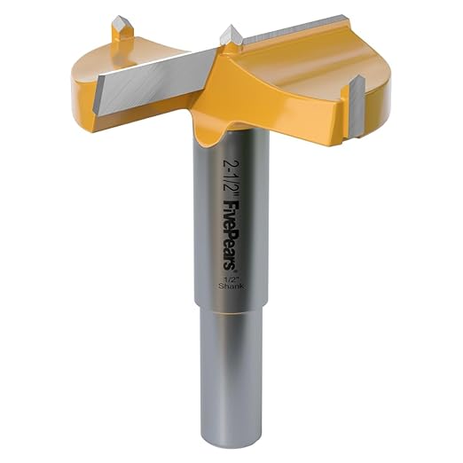 FivePears Forstner Drill Bit 1/2 inch Shank, 2-1/2 inch Cutting Diameter, Carbide Tipped Wood Hole Saw Auger Opener, Hole Opener Hinge Hole Cutter for Woodworking, Plastic, Plywood Products