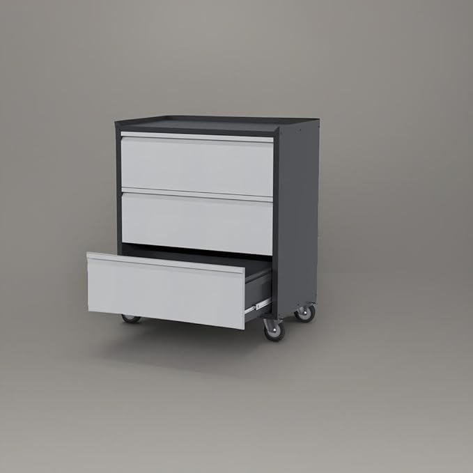 Metal Storage Cabinet with 3 Drawer and 4 Hooks,35.4" H Top Workbench Mobile Tool Chests Garage Cabinets with 4 Wheels,Tool Cabinets for Home,Office,Shop