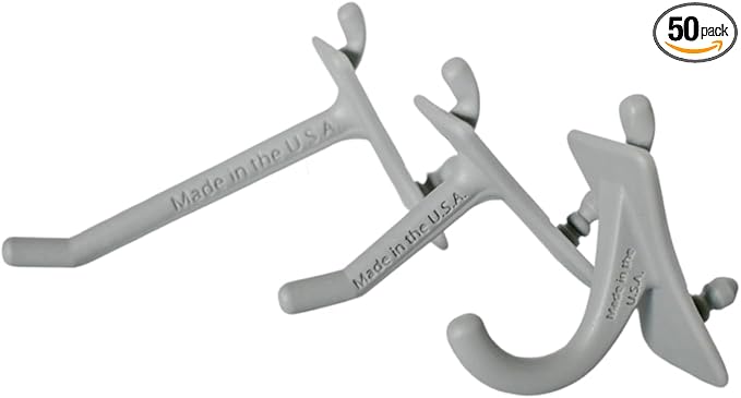 PegPro® J, 1", 2" Hooks Kit for Modern Plastic or Metal Pegboard – Durable Plastic Pegboard Hooks - For Garage, Kitchen, Craft Room, and more (J, 1", 2" Hooks - 50 Pack, Gray)