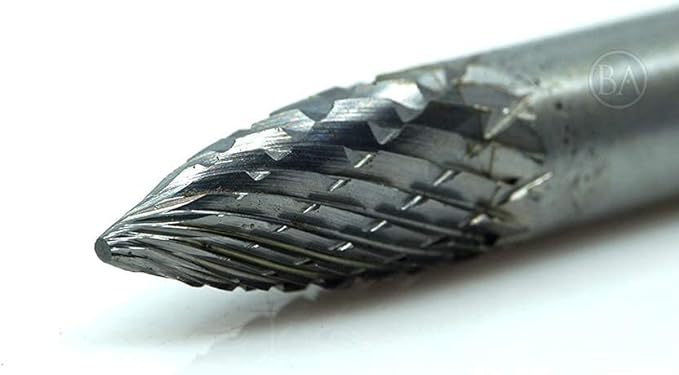 Benchmark Abrasives 6” Pointed Tree Shape Double Cut Tungsten Carbide Die Grinder Bits Metal Deburring Tool Rotary Burr, 1/4 Inch Shaft, Engraving Tool for Woodworking Shaping Carving (SG-1)