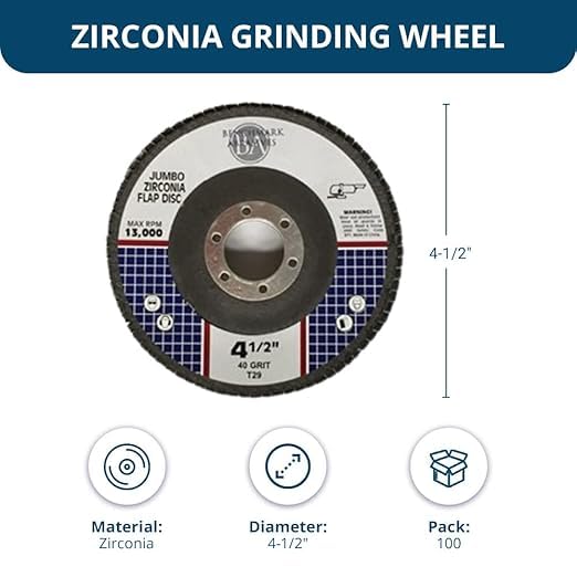 Benchmark Abrasives 4.5" x 7/8" Premium Zirconia Type 29 Flap Disc Grinding Wheel for Angle Grinder - 40 Grit Professional Metal Sanding Tools (100 Pack)