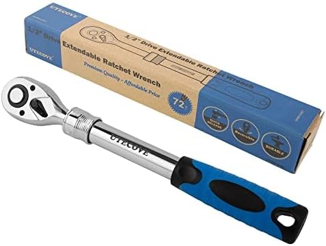 1/2 Inch Drive Extendable Ratchet, Durable Socket Wrench with Long Handle 72-Tooth Quick-Release Reversible, Soft Grip Handle Hand Tool (Red)