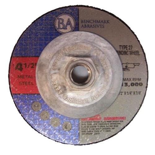 Benchmark Abrasives 4-1/2" T27 Aluminum Oxide Pro Depressed Center Grinding Wheel, 1/4" Thick, 5/8"-11 Threaded Flange Angle Grinder Wheel for Cutting Stock Removal on Metal, Cast Iron - 5 Pack