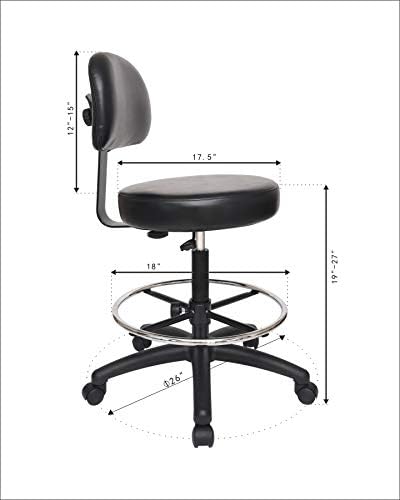 Chair Master Round Vinyl Chair/Stool-Black-for Garage, Counters, Shop, Kitchen, Computer Desks, Drafting Tables. Easy to Clean! (Glides, Medium Bench 19"-27")