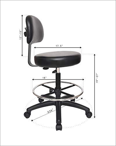 Chair Master Adjustable Chair for Exam Rooms, Labs, Doctor and Dentist Offices. Easy to Clean! 19"-27" Seat Height NO FOOTRING (Medium Desk Height, Black)