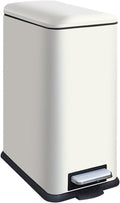 Kitchen Rubbish Bin, 30 L, Narrow Pedal Bin with Lid, Stainless Steel Kitchen Rubbish Bin with Inner Bucket, Rectangular Waste Bin for Kitchen, Bathroom, Bedroom, Office, White