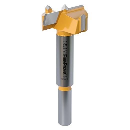 FivePears Forstner Drill Bit 3/8 inch Shank, 1-5/16 inch Cutting Diameter, Carbide Tipped Wood Hole Saw Auger Opener, Hole Opener Hinge Hole Cutter for Woodworking, Plastic, Plywood Products