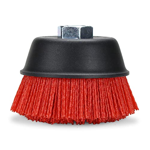 BHA 4" Abrasive Filament Nylon Bristle Cup Brush, 5/8-11 Threat Arbor - Red (120 Grit)