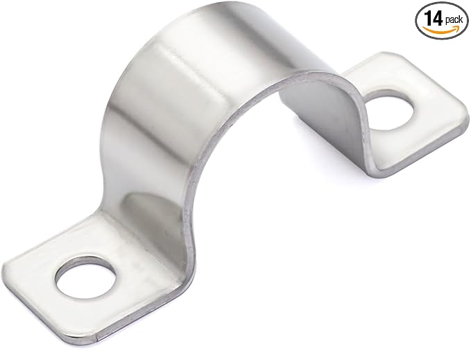 1-1/4 Inch Stainless Steel Conduit Clamps Two Hole Pipe Clamps Metal U Bracket Conduit Fixing Clips, Universal Clamp for Cylindrical Components - Fits OD 32 mm (Approx.1-1/4") | 14 Pcs