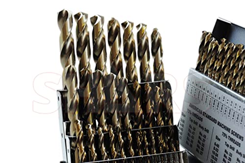 Shars 1/16-1/2", A-Z, #1-#60 115 pcs Cobalt Jobber Drill Set with Huot Index Box 135° Point Angle 404-2203C L
