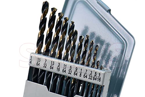 Shars 1/16-1/4" by 64ths 13 Pcs HSS Heavy Duty Black & Gold Finish Jobber Drill Set 135° Point Angle 404-2930 P)