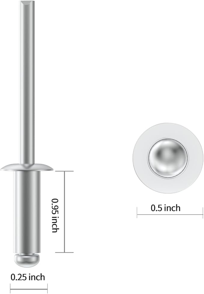 (50pcs) 1/4" x1" Aluminum Blind Rivets, 6.3 x 25mm Pop Rivets,Rivets for Metal,Silver-(VG10116)