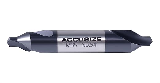 Accusize Industrial Tools (#1-#5), SAE 3/64"-3/16", 6 Pc ANSI M35 (H.S.S. +5% Cobalt) TiAlN Coated Center Drill Bit Set, Inch Sizes, 3500-6001