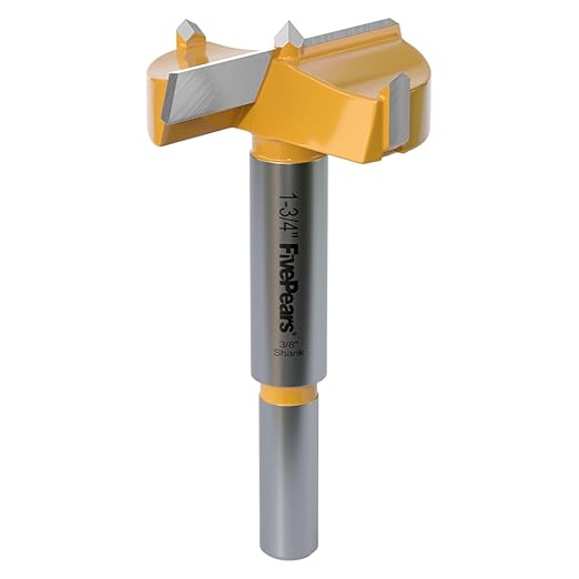 FIVEPEARS 1-3/4 inch Carbide Tipped Forstner Bit, 3/8 inch Shank, 2 Count, Hole Opener Hinge Hole Cutter for Woodworking, Plastic, Plywood Products