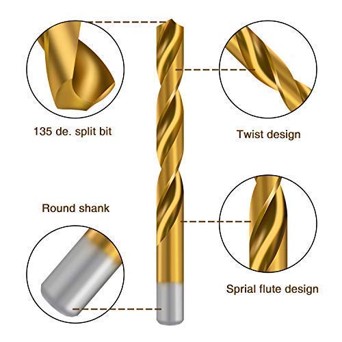 ENERTWIST Titanium Drill Bit Kit Set for Metal and Wood 230-Piece - Anti-Walking 135 Deg Tip Coated HSS from 3/64inch up to 1/2 Inch, ET-DBA-230B