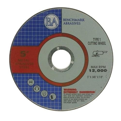 Benchmark Abrasives 5 Inch Aluminum Oxide Thin Type 1 Grinder Cut Off Wheels for Metal and Stainless Steel .045" Thick 7/8" Arbor, Angle Grinder Cutting Disc, Grinding Cutting Wheel - 50 Pack