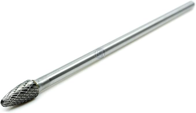 Benchmark Abrasives 6” Tree Shape Radius Double Cut Tungsten Carbide Die Grinder Bits Metal Deburring Tool Rotary Burr, 1/4 Inch Shaft, Engraving Tool for Woodworking Shaping Carving (SF-3)