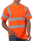 High Visibility Shirts for Men Class 3 Hi Vis Reflective Construction Shirts for Men with Pocket Safety T Shirt for Mens Work Shirt for Mens Short Sleeve Orange